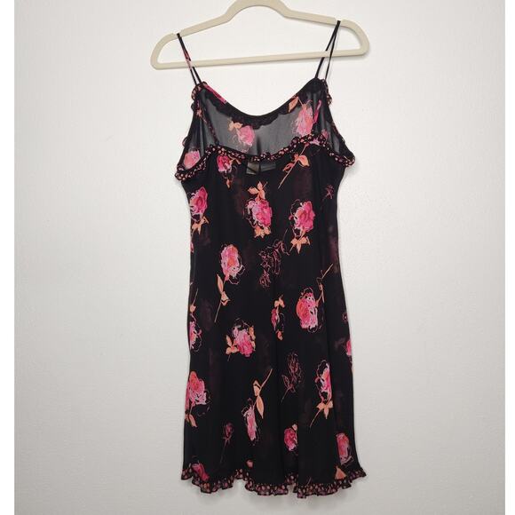Vintage Gilligan O'Malley Large Sheer Black Floral Slip Dress Boho Fairy Goth - Picture 5 of 6